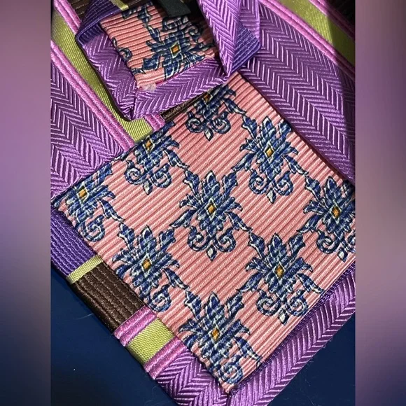 Robert Talbott Studio Stripe Silk Mens Tie Purple Green Pink Brown Necktie USA